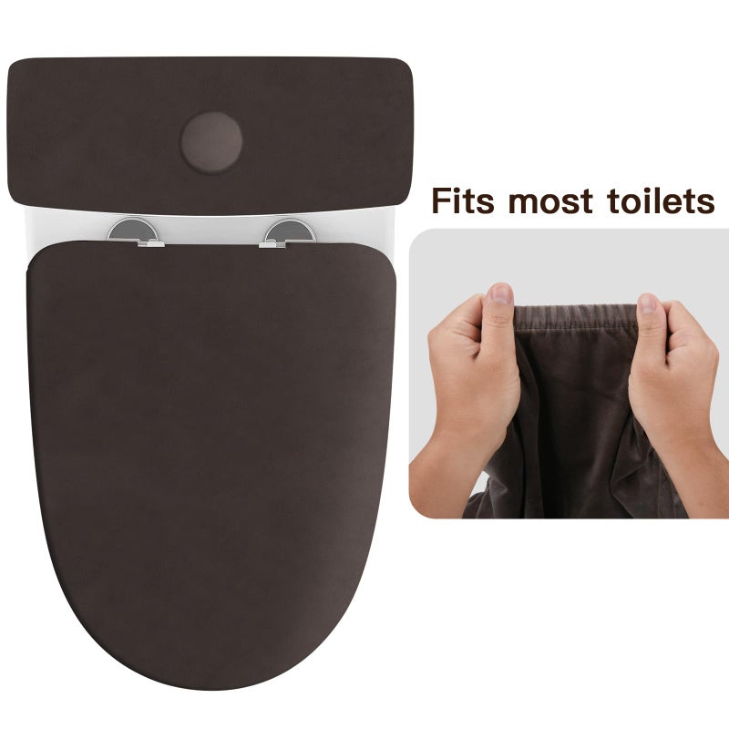 Homakover Toilet Lid Cover and Toilet Tank Lid Cover Replacement Toilet Cover with Elastic Bottom for Bathroom Decor Accessories (Brown) - Image 3